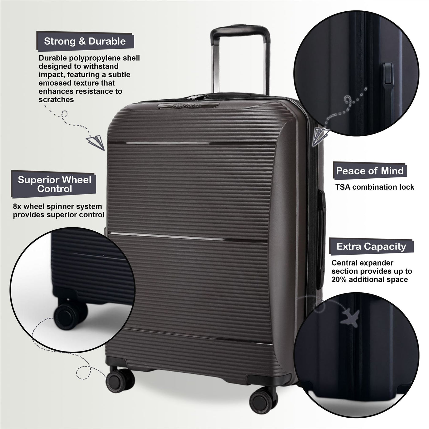 Expandable Hard Shell PP 8 Wheel Luggage Travel Cabin Holiday Bags Suitcase Set