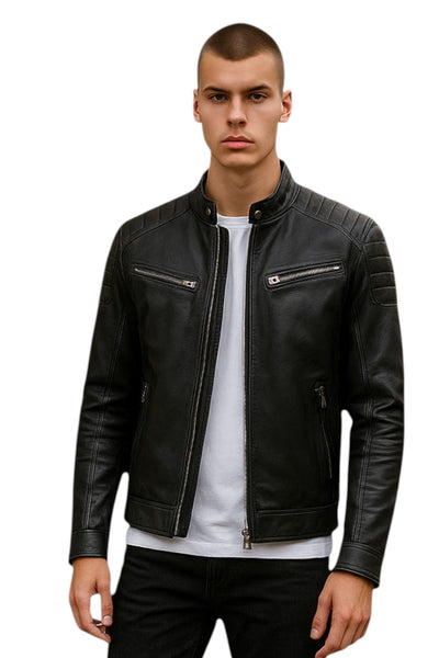 Men's Modern Classic Leather Quilted Biker Jacket - Derry