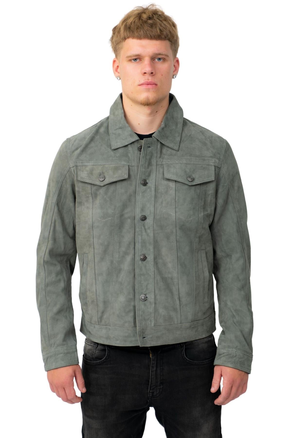 Mens Goat Suede Leather Jeans Jacket-Adelaide