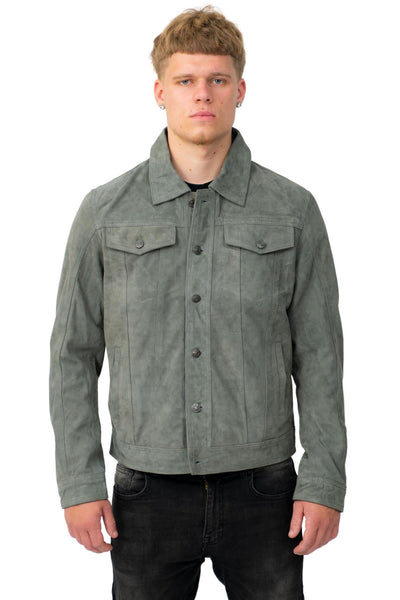 Mens Goat Suede Leather Jeans Jacket-Adelaide