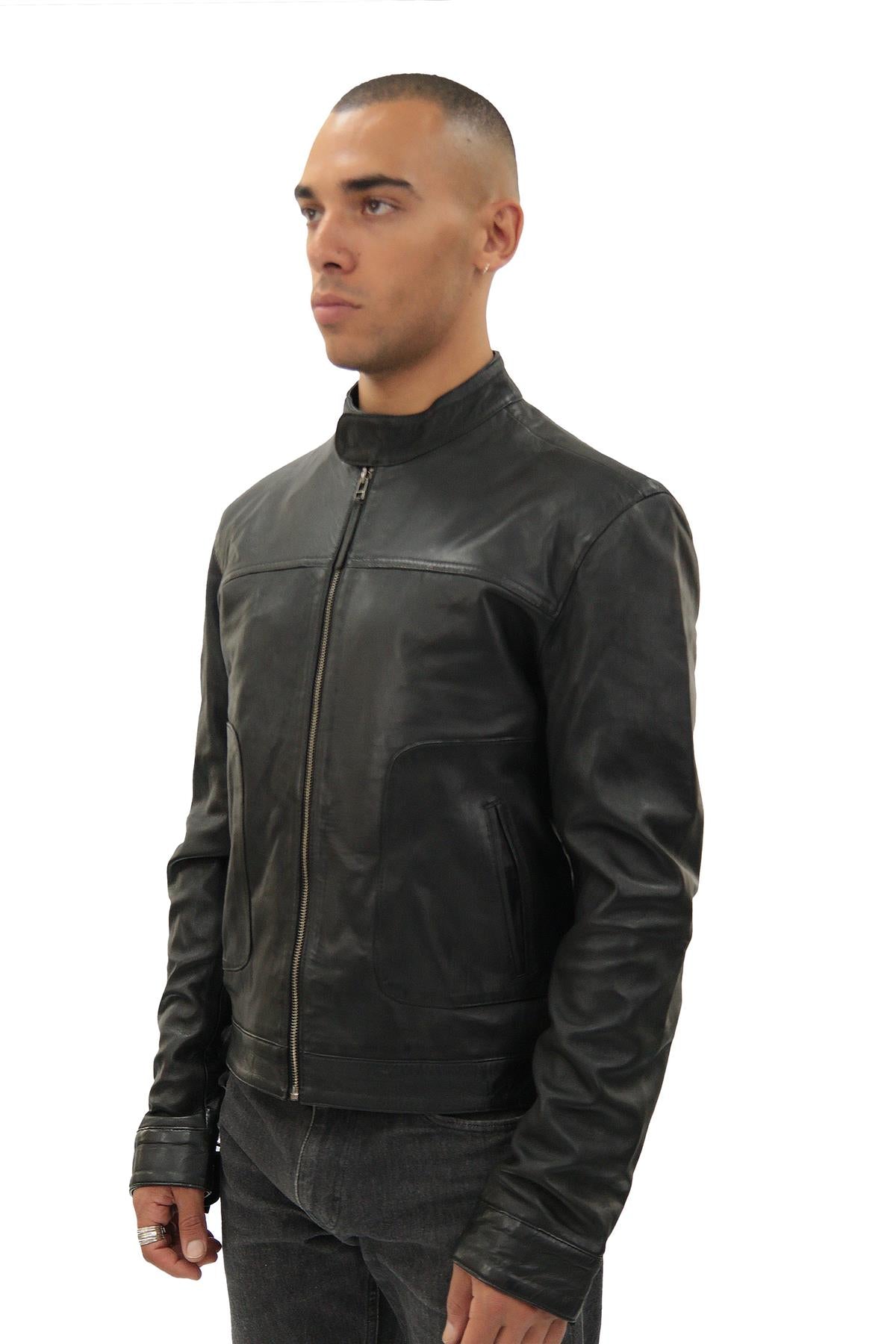 Men’s Classic Fitted Leather Biker Jacket-Austin