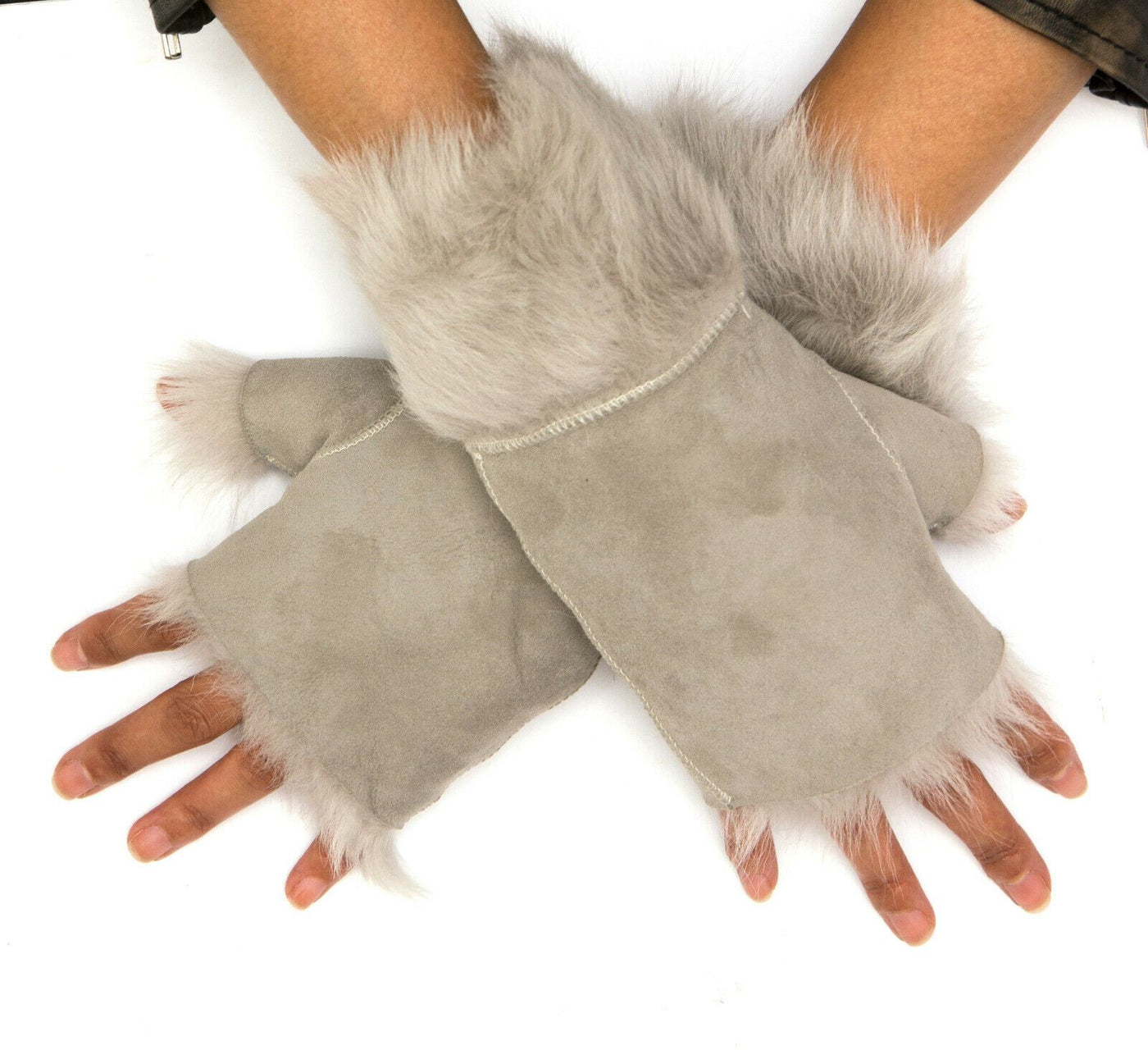 Womens Shearling  Mittens Fingerless Cuffs Toscana Suede Sheepskin Fur