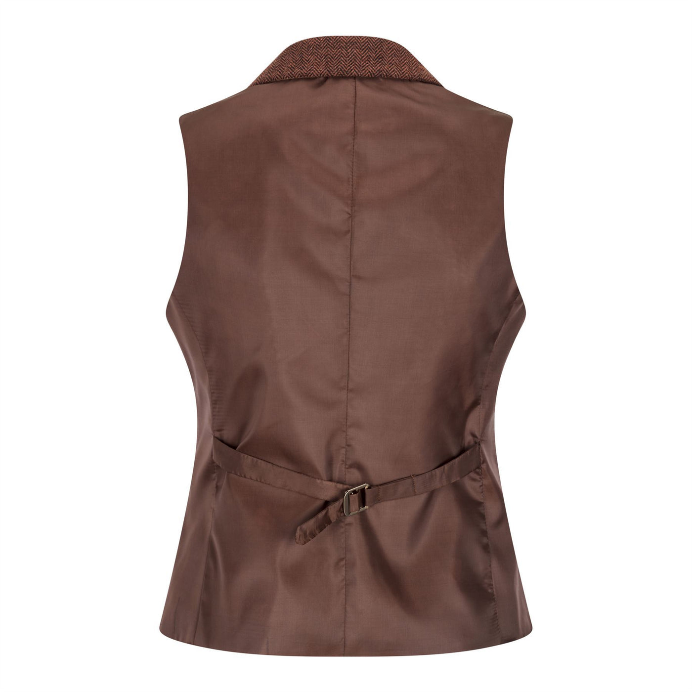 Women's Rust Brown 2 Piece Set Herringbone Wool Tweed Check Blazer Waistcoat
