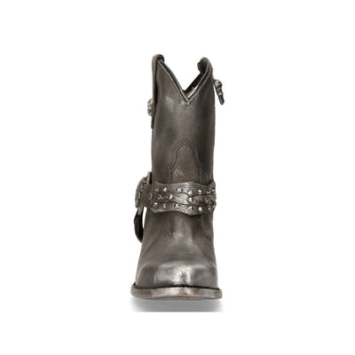 New Rock Black Leather Pointed Cowboy Boots- WSTM005-S1