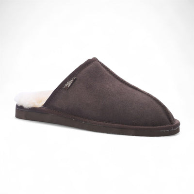 Men's Genuine Sheepskin Brown Suede Mule Winter Warm Non-Slip - Highland