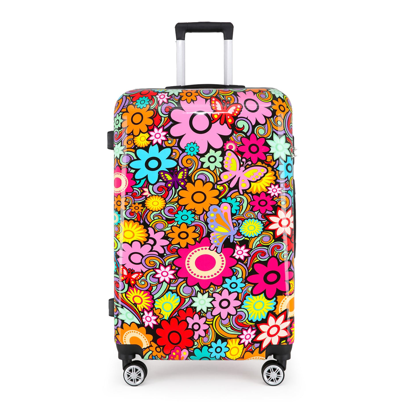 Hardside Shell Suitcase Set Flower Print Luggage Lightweight Cabin Travel Bag