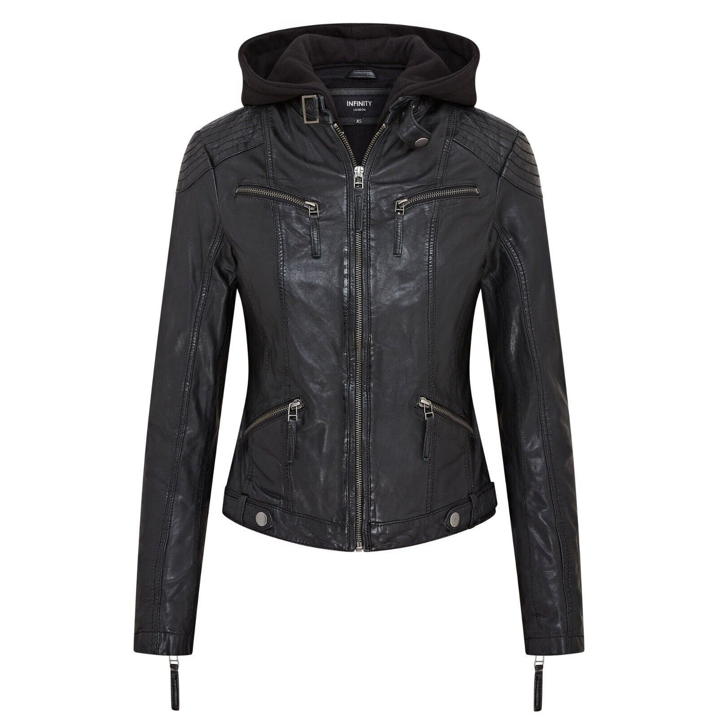 Womens Hooded Classic Biker Jacket - Brazzaville