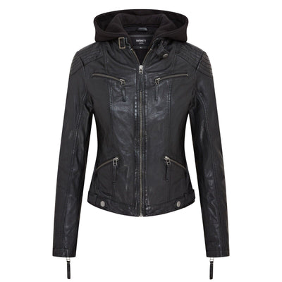 Womens Hooded Classic Biker Jacket - Brazzaville