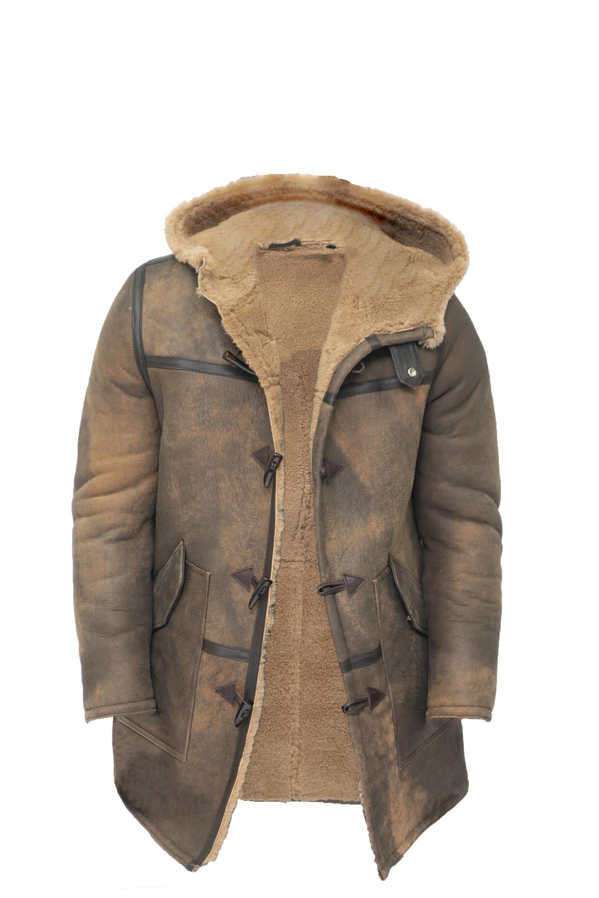 Mens Antique Sheepskin Duffle Coat-Leyburn