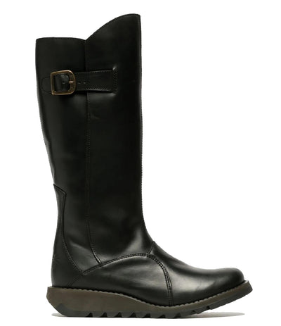 Fly London Damen MOL 2 Kniehohe Stiefel aus Leder mit Keilabsatz und Reißverschluss, Schwarz