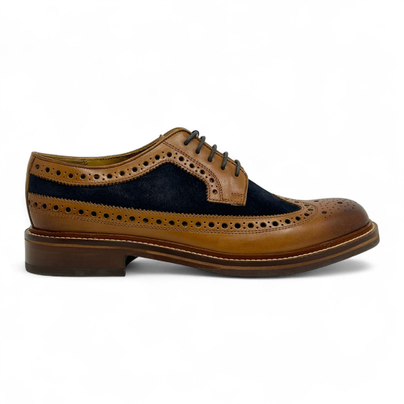 Chapman & Moore Men's Tan Leather Navy Suede Brogues Oxford Formal Shoes