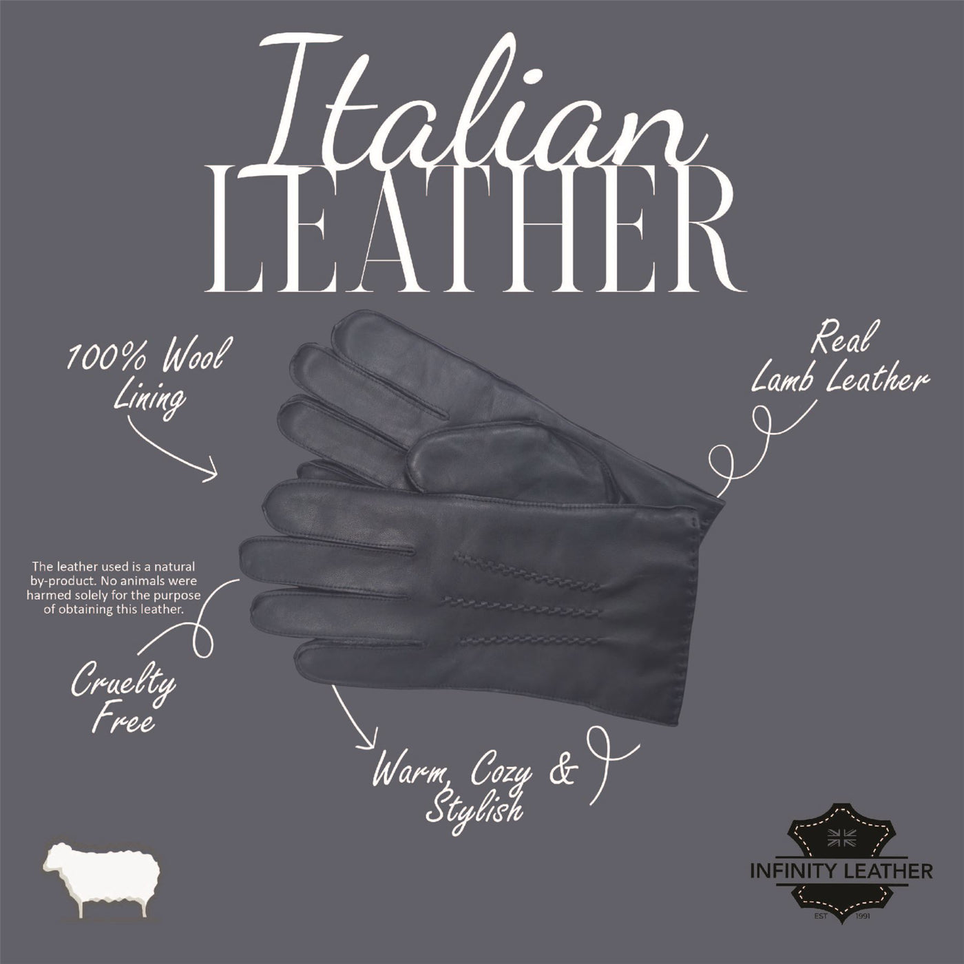 Men’s Italian Leather Warm Wool Lining Winter Stich Design Gloves - M-LGV-205