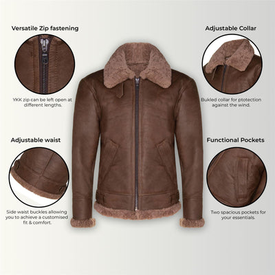 Herren B3 WW2 Fliegerjacke aus Schaffellleder - Houston 