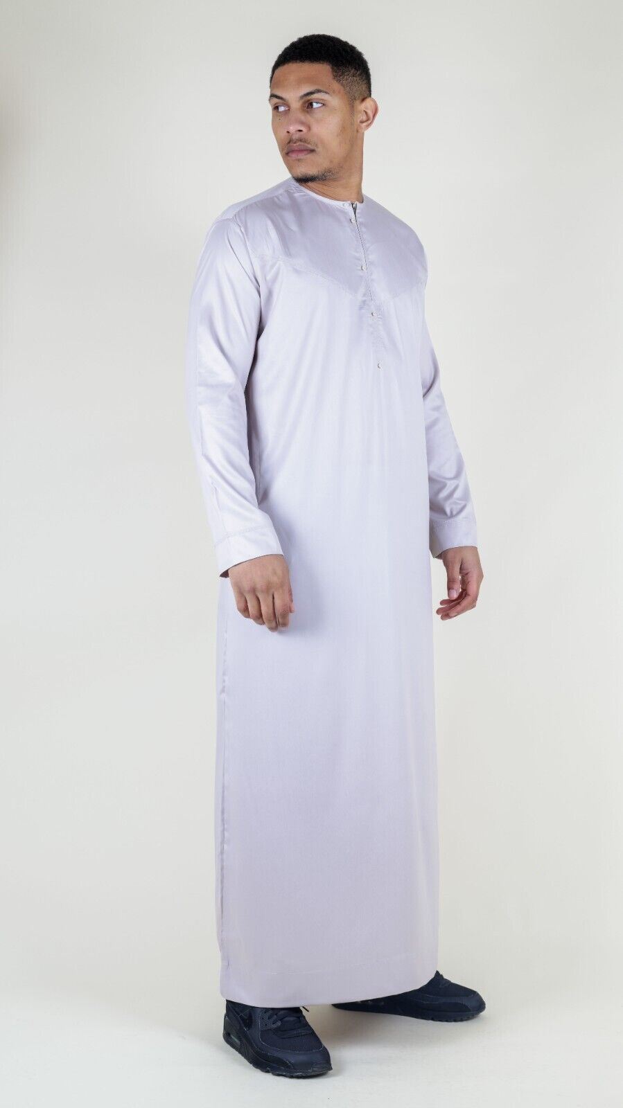 Men's Thobe Robe Satin Emirati Islamic Jubba Eid Slim Fit