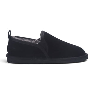 Men's Black Genuine Sheepskin Suede Slipper Winter Moccasins - Cedar