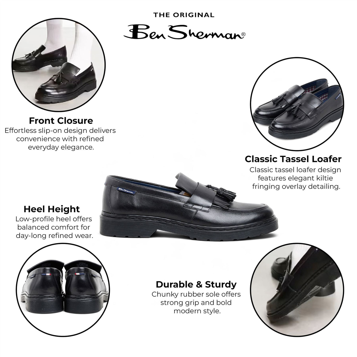 Ben Sherman Men's Black Leather Tassel Loafer Shoes - Dudley