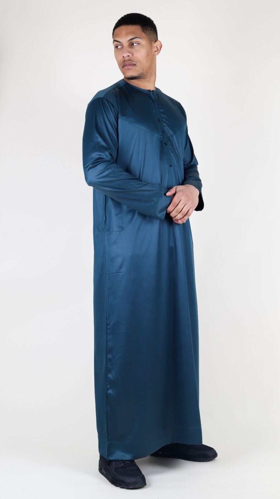 Men's Thobe Robe Satin Emirati Islamic Jubba Eid Slim Fit