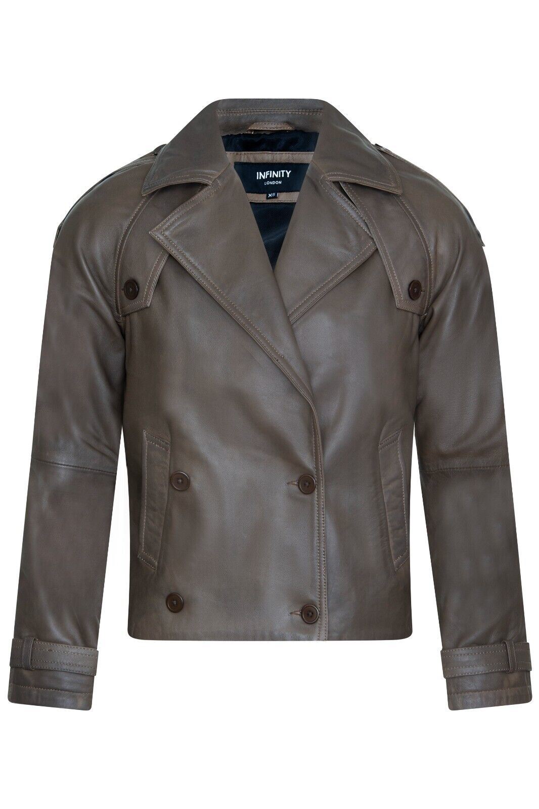 Womens Cropped Oversized Trench Leather Jacket - Canberra