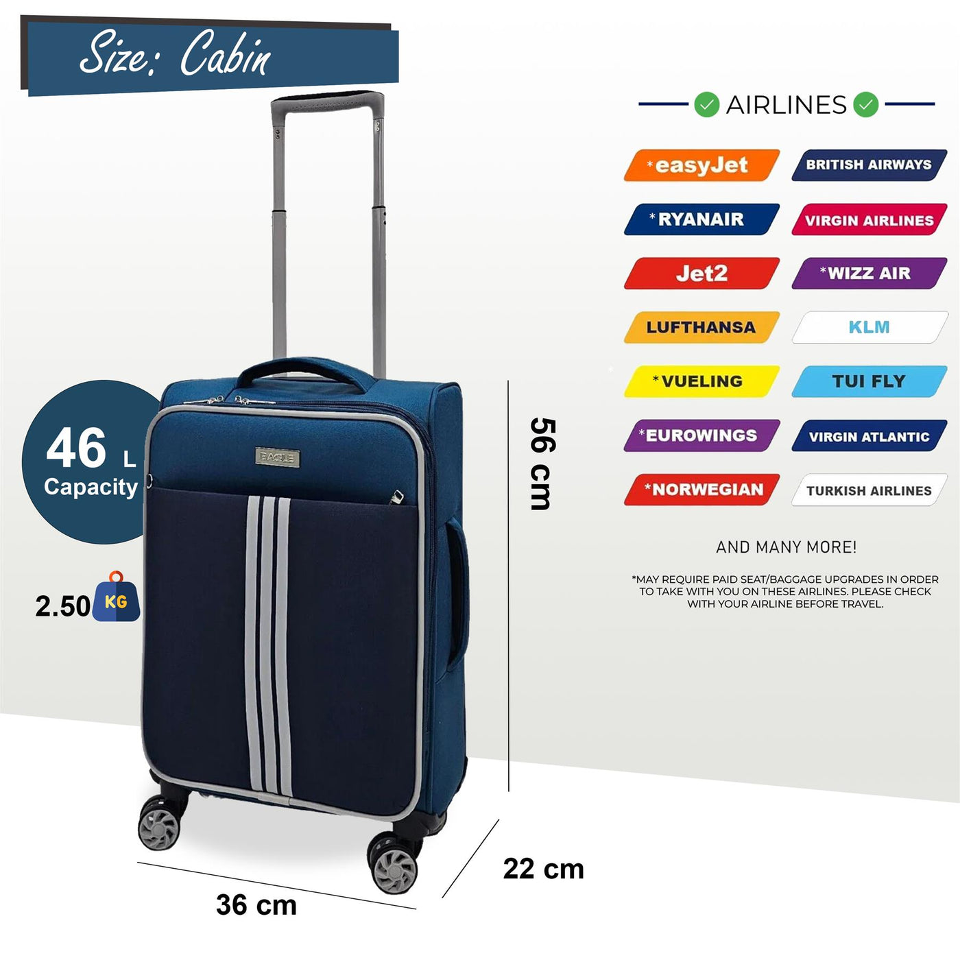 Lightweight Cabin 4 Wheel Soft Luggage Travel Bag