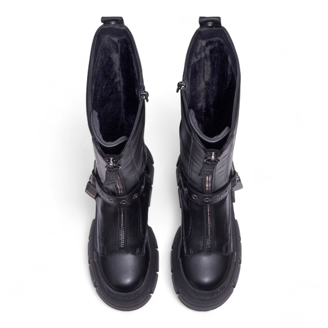 Buffalo Womens Biker Knee High Black Chunky Goth Platform Boots