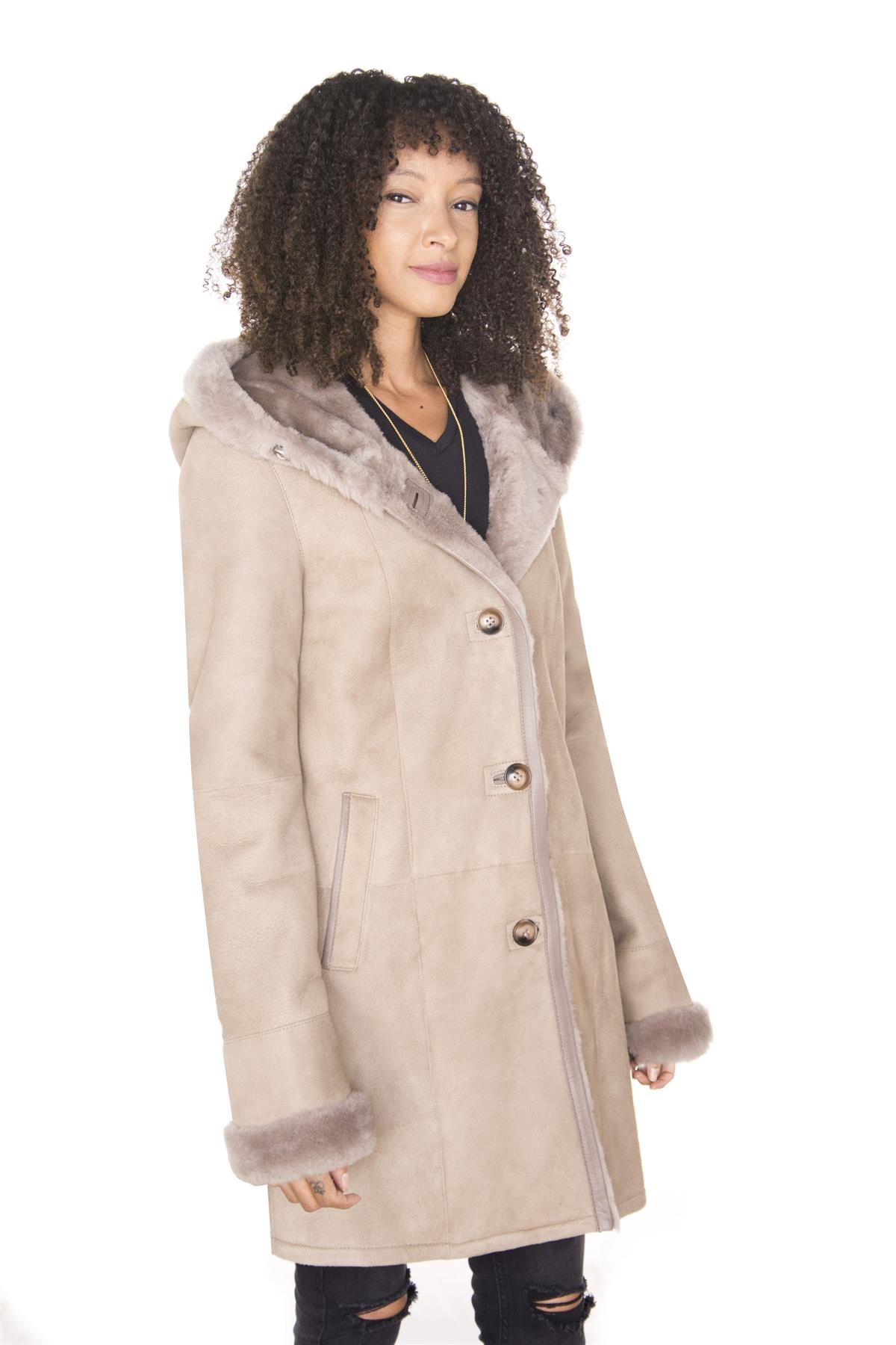 Womens Suede Merino Sheepskin Parka Coat-Tripoli