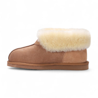 Women's Sheepskin Suede Ankle Tan Slip-On Bootie Winter - Glacier