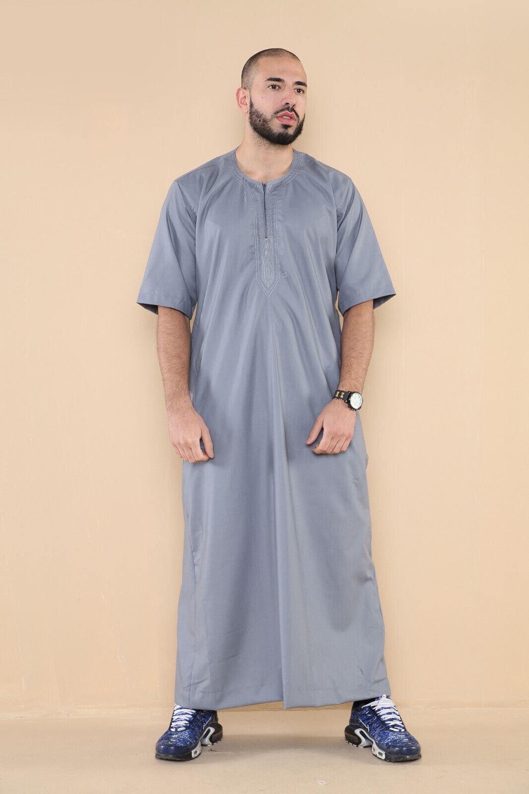 Mens Thobe Jubba Islamic Arab Moroccan Saudi Zipped Kaftan Arab Robe