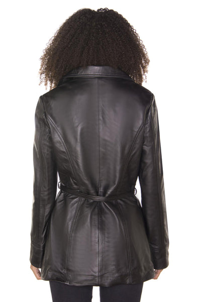 Womens Leather Long Biker Jacket-Muscat