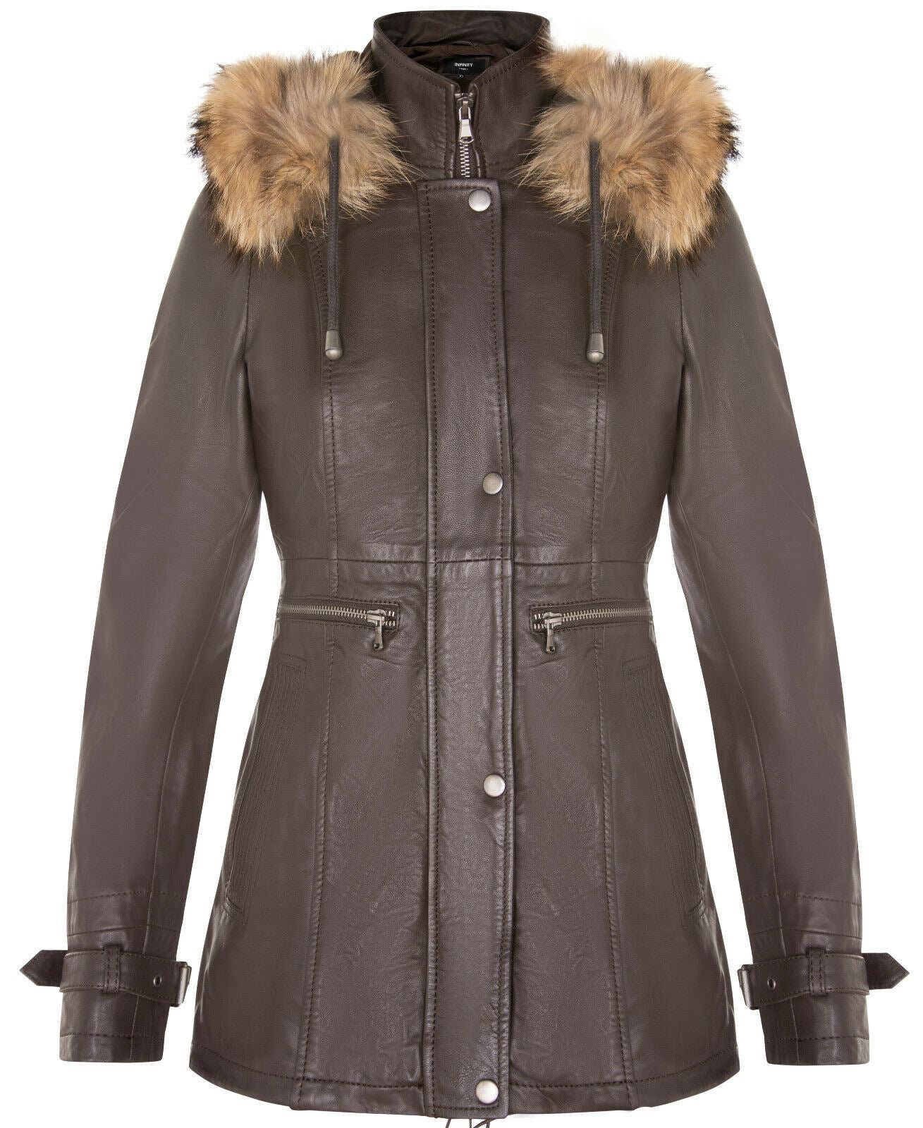 Parka da donna in pelle con cappuccio-Putian