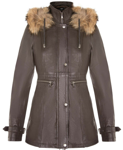 Parka da donna in pelle con cappuccio-Putian