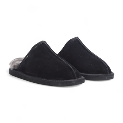 Men's Genuine Sheepskin Black Suede Mule Winter Warm Non-Slip - Highland
