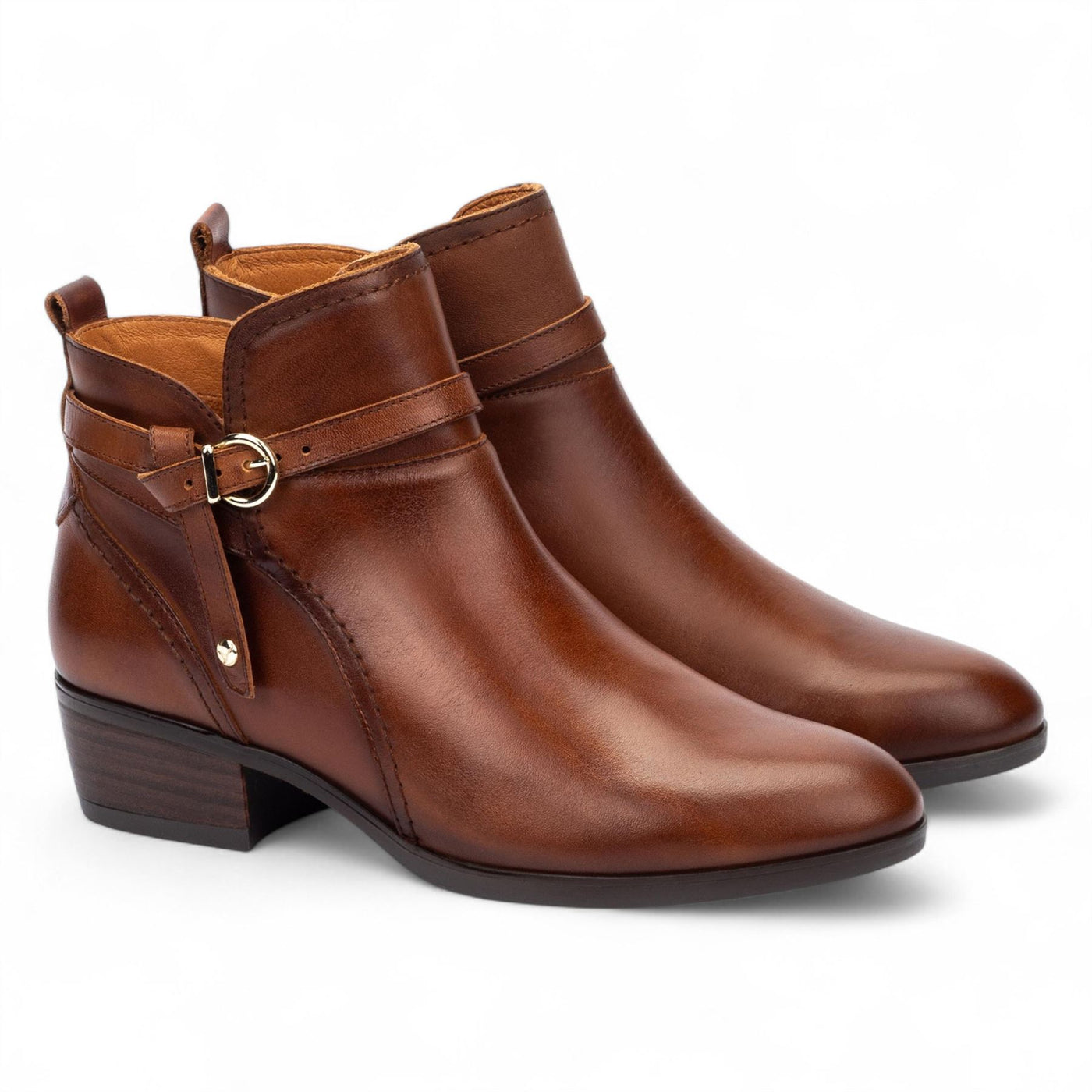 Pikolinos Women’s Cuero Brown Leather Ankle Bootie Zip Heel Boots - Daroca