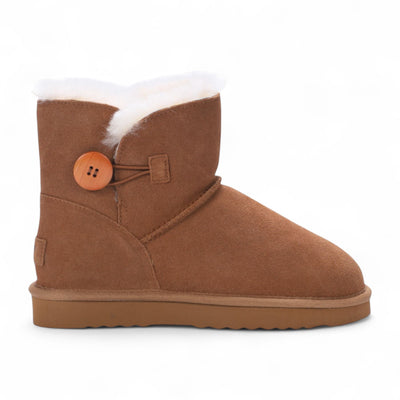 Women's Sheepskin Suede Tan Brown Ankle Bootie Warm Winter Boots - Alpine