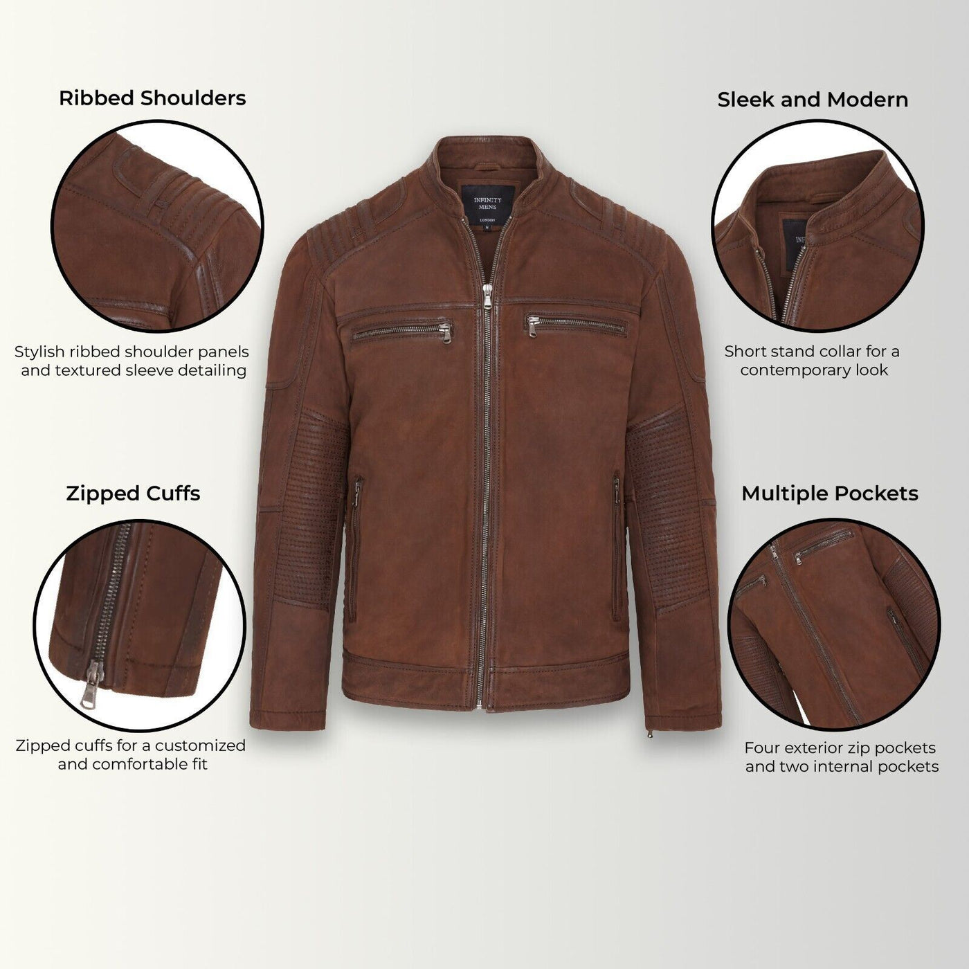 Mens Buff Leather Cafe Racer Biker Jacket - Jinan