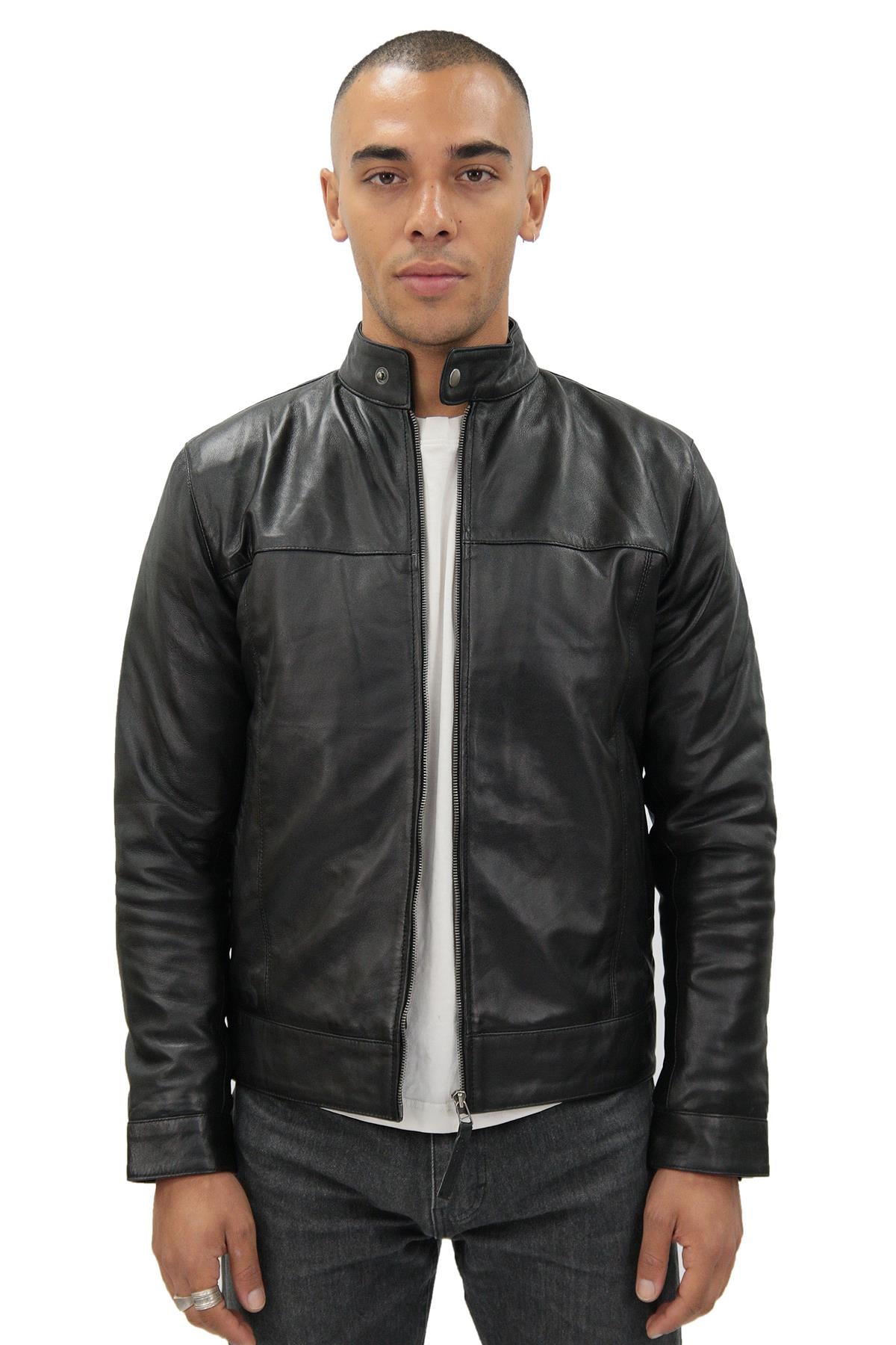 Herren Retro Leder Bikerjacke-Amsterdam