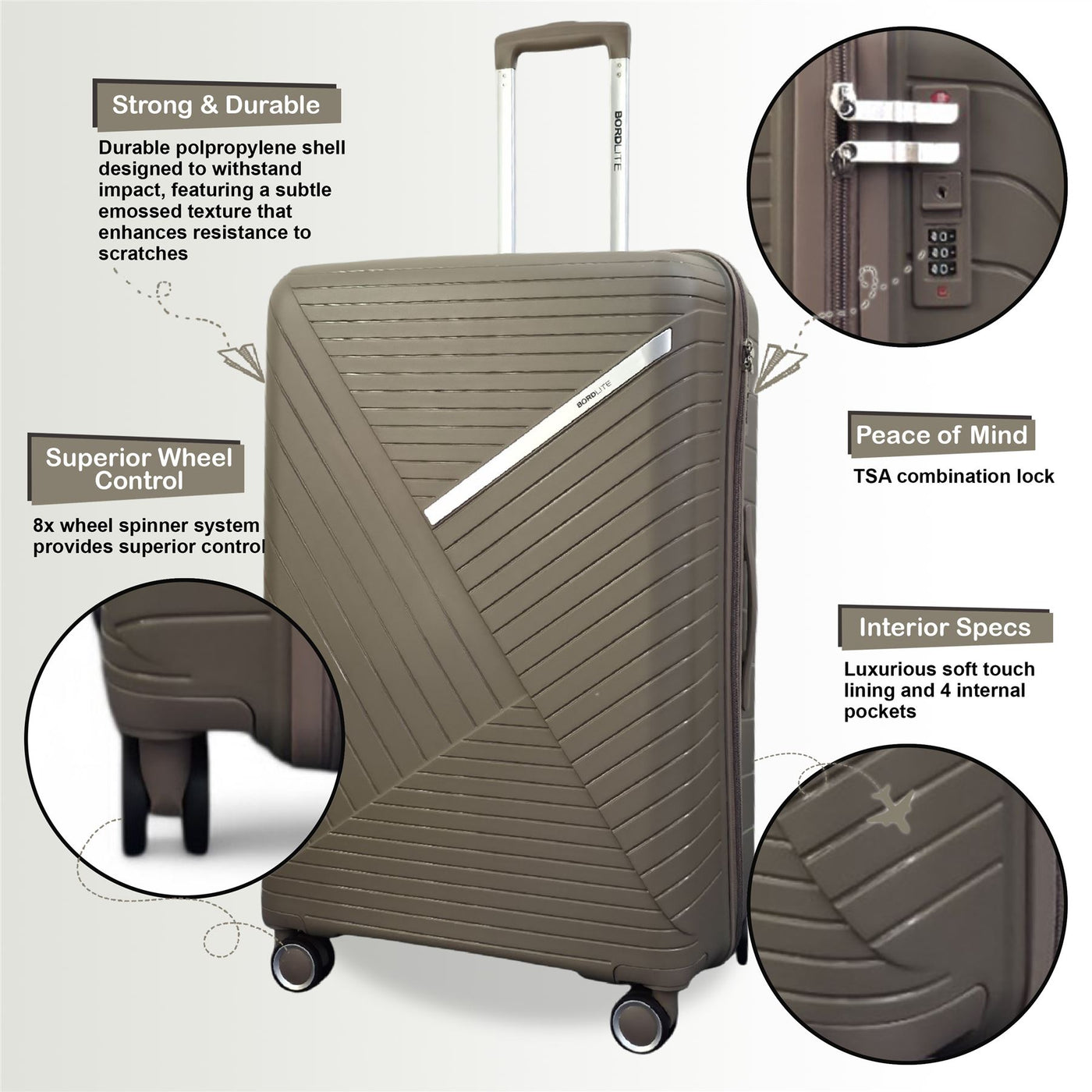 Hard Shell PP Cabin Suitcase 55 x 26 x 20 cm Luggage Suitable for Easyjet, Ryanair