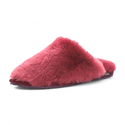 Women's Sheepskin Slippers Burgundy Warm Winter Fur Mule - Aurora