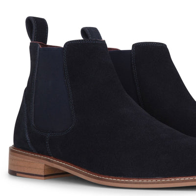 London Brogues Men's Navy Blue Suede Leather Chelsea Boots