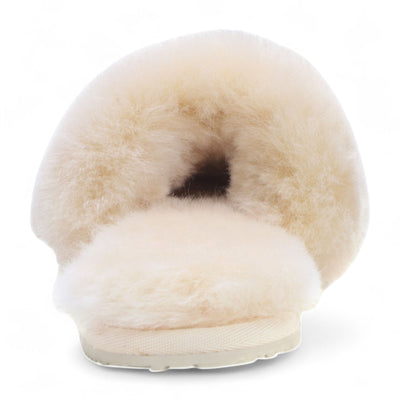 Women's Sheepskin Slippers Beige Warm Winter Fur Sliders - Nordic