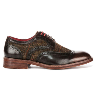 Justin Reess Men's Brown Leather Tweed Brogue Shoes - Arlo