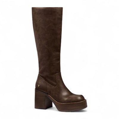 Windsorsmith Womens Oak Brown Faux Leather Knee-High Platform Heel Boots - Niche