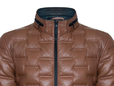 Men's Puffer Quilted Bomber Leather Jacket - Recife