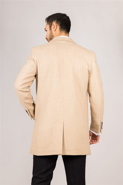 Men's Wool Blend Classic Collar Beige Overcoat