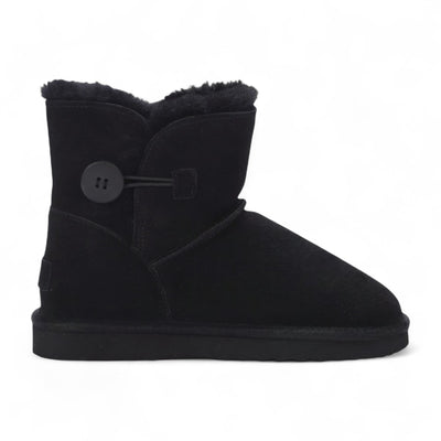Women's Sheepskin Suede Black Ankle Bootie Warm Winter Boots - Alpine