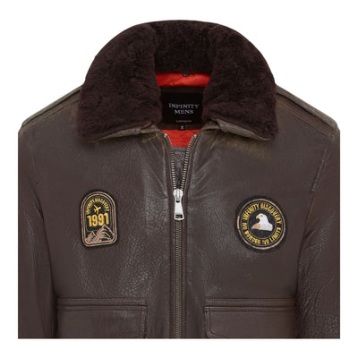 Men's Leather Bomber Sheepskin Collar G-1 Aviator Jacket - Linear