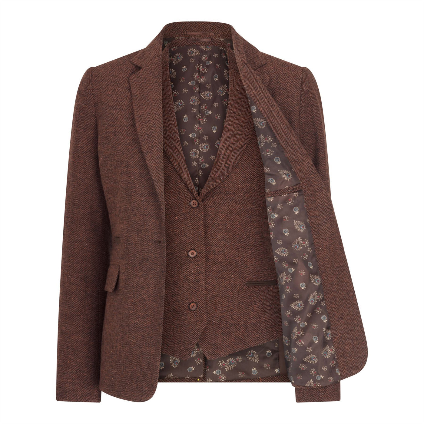 Women's Rust Brown Herringbone Wool Tweed Check Blazer – Infinity