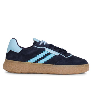 Tamaris Womens Navy Blue Leather Fashion Stripe Lace Up Sneakers