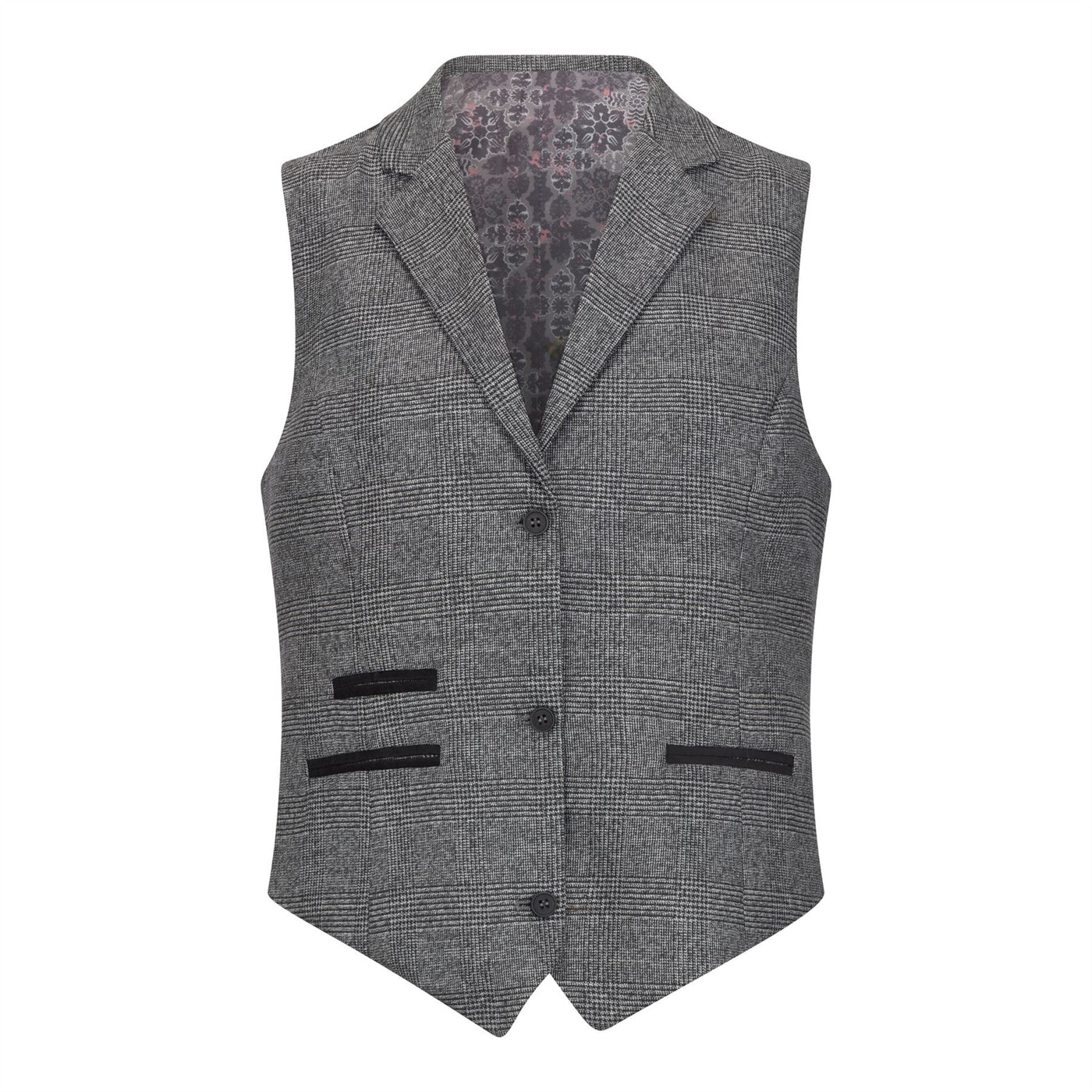 Women's Grey Three-Piece Tailored Fit Suit in Prince of Wales Check