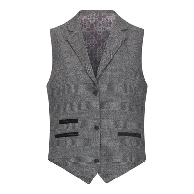 Women's Grey Three-Piece Tailored Fit Suit in Prince of Wales Check