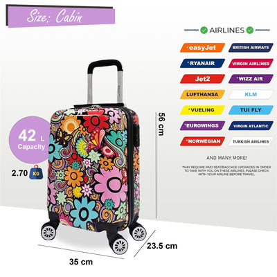 Hardside Shell Suitcase Set Printed Luggage Lightweight Cabin Travel Bag